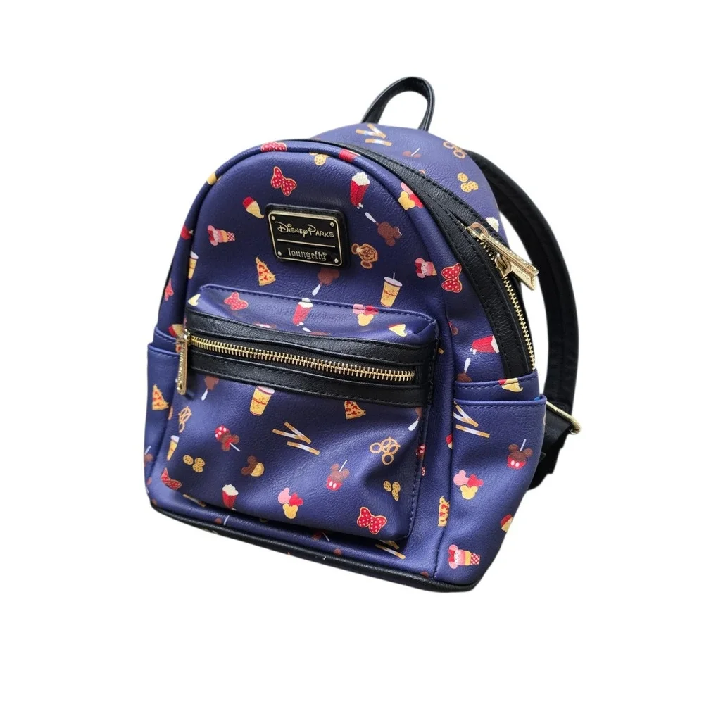 Disney Parks Loungefly Mini Backpack Navy Blue Park Snacks Mickey Food Print
